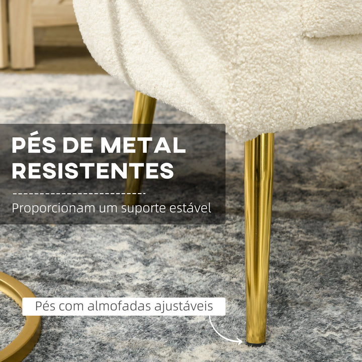 Poltrona Sala de Estar Individual Estofada com Apoio para a Cabeça e Pés de Metal para Dormitório Escritório Carga Máxima 125 kg 71x65x90 cm Creme