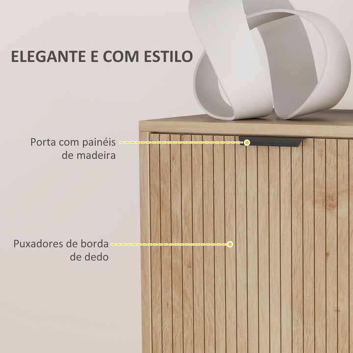 Aparador de Sala de Estar Aparador com Prateleira Ajustável 2 Portas Sistema Anti-Tombo e Pés de Madeira de Pinho para Sala de Jantar Corredor 78x40x77,5 cm Carvalho