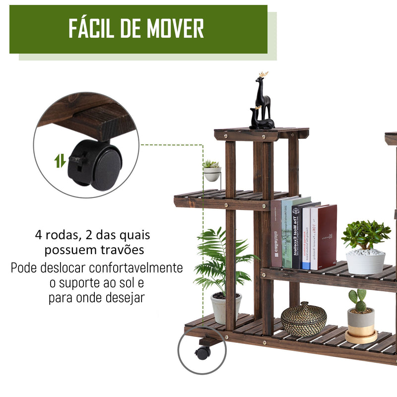 Suporte para Plantas de 4 Níveis com Rodas Suporte para Vasos de Plantas para Interior e Exterior 123,5x33x80 cm Marrom Escuro