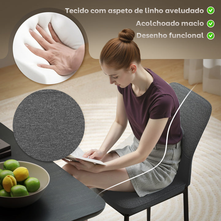 Conjunto de 2 Cadeiras de Jantar Modernas Cadeiras de Cozinha com Assento Acolchoado e Estofado Encosto Curvo Pés de Aço para Sala Quarto 45x57x86 cm Cinzento