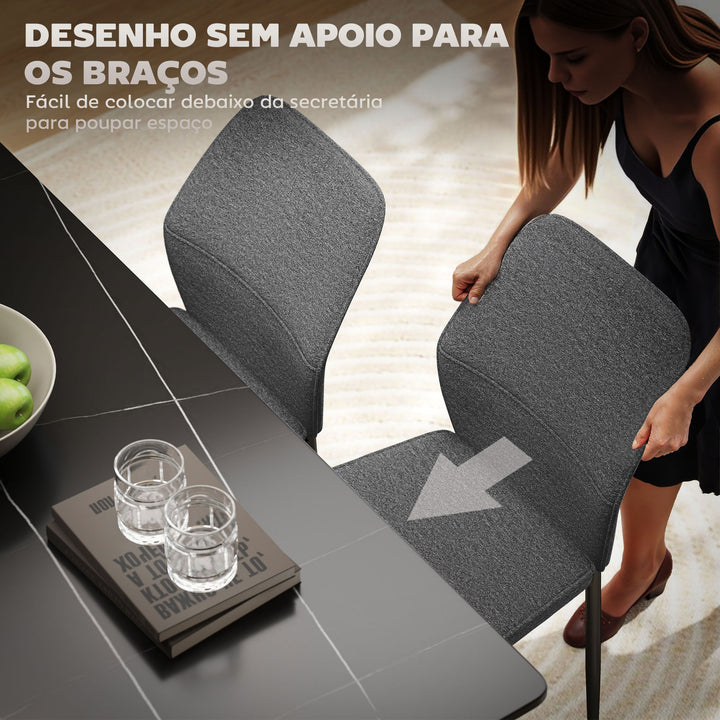 Conjunto de 2 Cadeiras de Jantar Modernas Cadeiras de Cozinha com Assento Acolchoado e Estofado Encosto Curvo Pés de Aço para Sala Quarto 45x57x86 cm Cinzento