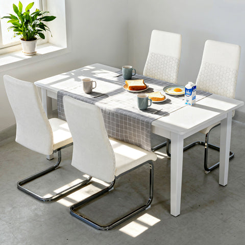 Conjunto de 4 Cadeiras de Sala de Jantar Estofadas em Veludo com Assento Acolchoado e Pés de Metal Cadeiras Cantilever Modernas 45x61x98 cm Creme