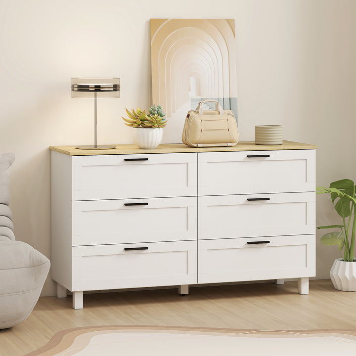 Cómoda 6 Gavetas Cómoda Quarto com Pés de Madeira Gaveteiro para Sala Escritório Estilo Moderno 120x38x71 cm Branco