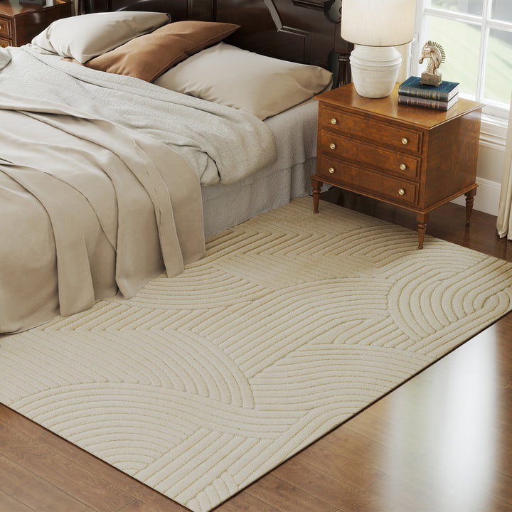 Tapete Sala de Estar 160x230 cm Tapete Pelo Curto Estilo Moderno Base Antiderrapante Tecida à Máquina Tapete para Sala de Estar Quarto Sala de Jantar Creme