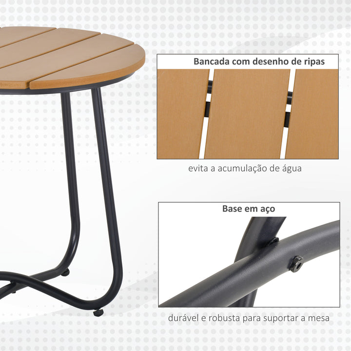 Mesa Auxiliar Redonda Mesa de Jardim com Desenho em Ripas e Pés Ajustáveis Mesa para Exterior Varanda Pátio Ø49x48 cm Madeira e Preto