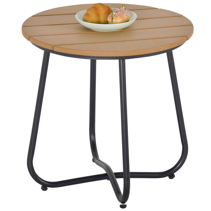 Mesa Auxiliar Redonda Mesa de Jardim com Desenho em Ripas e Pés Ajustáveis Mesa para Exterior Varanda Pátio Ø49x48 cm Madeira e Preto