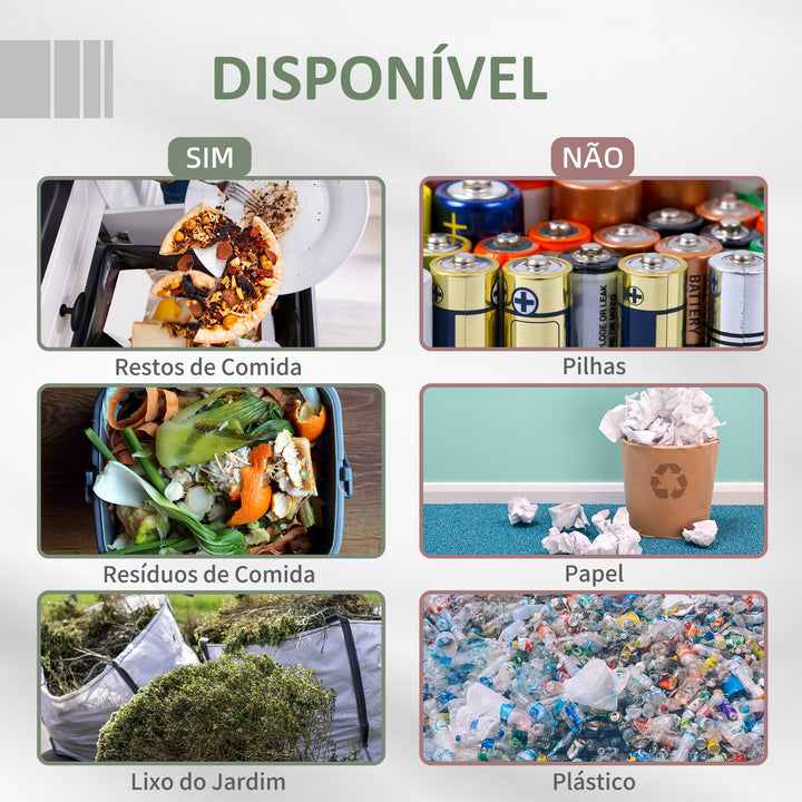 Compostor de Tambor Giratório com Capacidade 160L de Dupla Câmera e Ventilação Estrutura de Aço para Resíduos Orgânicos de Jardim 71x64x92cm Preto e Verde