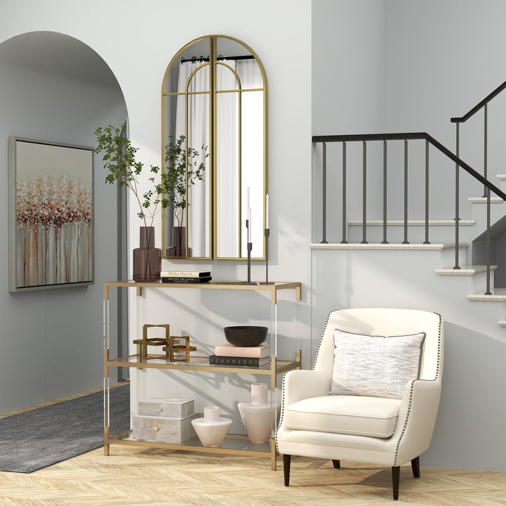 Espelho Decorativo de Parede com 2 Peças 30x120 cm Espelho em Forma de Arco e Estrutura de Metal Espelho para Sala de Estar Dormitório Entrada Dourado