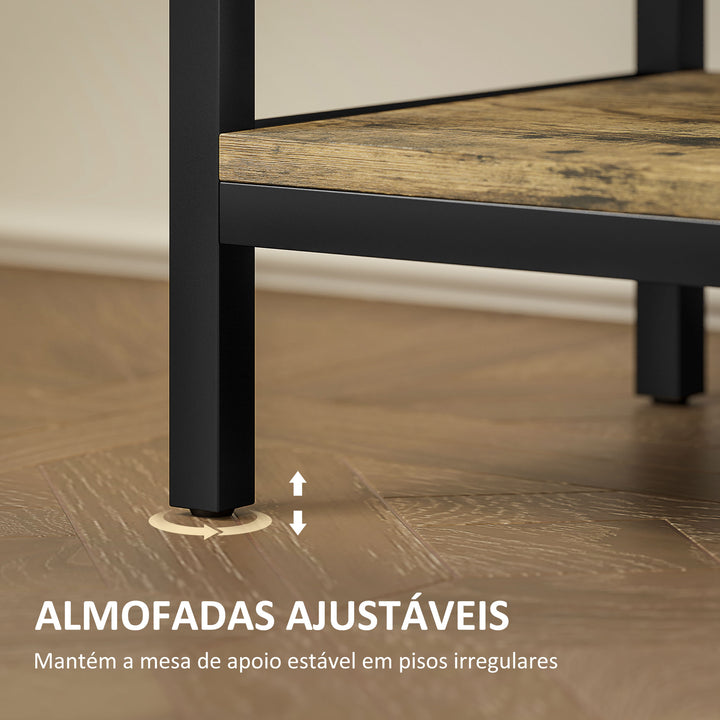 Mesa Auxiliar com Estação de Carga Mesinha Auxiliar Industrial com Gaveta e Prateleiras Abertas Mesa Auxiliar para Sala de Estar Dormitório 60x30x66,5 cm Castanho Rústico