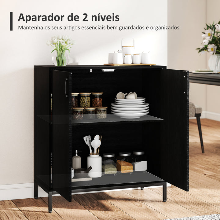 Aparador para Sala de Estar com 2 Portas Moderno Prateleira Ajustável e Base Elevada para Sala de Jantar Corredor Quarto, 80x40x90 cm Preto