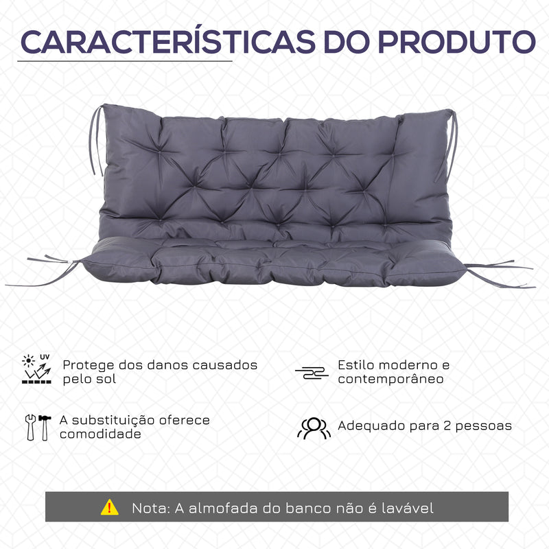 Almofada para Banco com Encosto 120x110x12cm Almofada de Banco de 2 Lugares com 6 Cordões de Fixação para Jardim Terraço Balcão Exterior Cinza