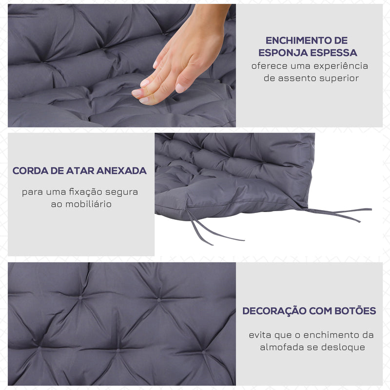 Almofada para Banco com Encosto 120x110x12cm Almofada de Banco de 2 Lugares com 6 Cordões de Fixação para Jardim Terraço Balcão Exterior Cinza