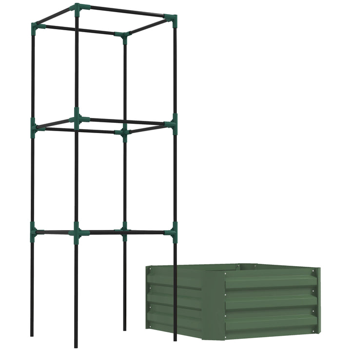 OutsunnyFloreira Grande para Exterior em Aço Galvanizado com Treliça para Plantas Trepadoras e Base Aberta para Pátio Terraço ou Varanda 61x61x140 cm Verde