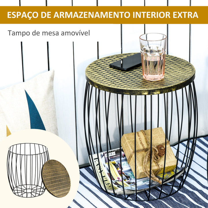 Conjunto de 3 Mesas de Jardim Empilháveis Mesas Auxiliares de Jardim Redondas com Estrutura Metálica e Tampo Imitação Vime para Varanda Terraço Pátio Preto