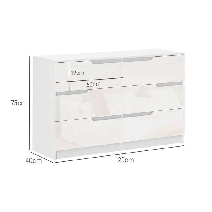 Cómoda com 6 Gavetas Cómoda de Dormitório Moderna com Sistema Anti-Tombo Cómoda para Sala de Estar Corredor 120x40x75 cm Branco