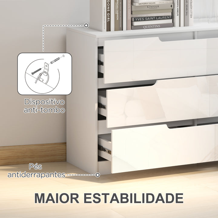 Cómoda com 6 Gavetas Cómoda de Dormitório Moderna com Sistema Anti-Tombo Cómoda para Sala de Estar Corredor 120x40x75 cm Branco