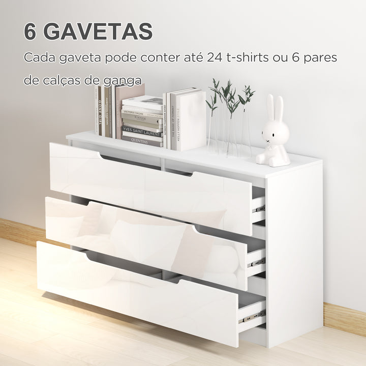 Cómoda com 6 Gavetas Cómoda de Dormitório Moderna com Sistema Anti-Tombo Cómoda para Sala de Estar Corredor 120x40x75 cm Branco