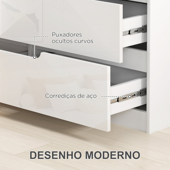Cómoda com 6 Gavetas Cómoda de Dormitório Moderna com Sistema Anti-Tombo Cómoda para Sala de Estar Corredor 120x40x75 cm Branco