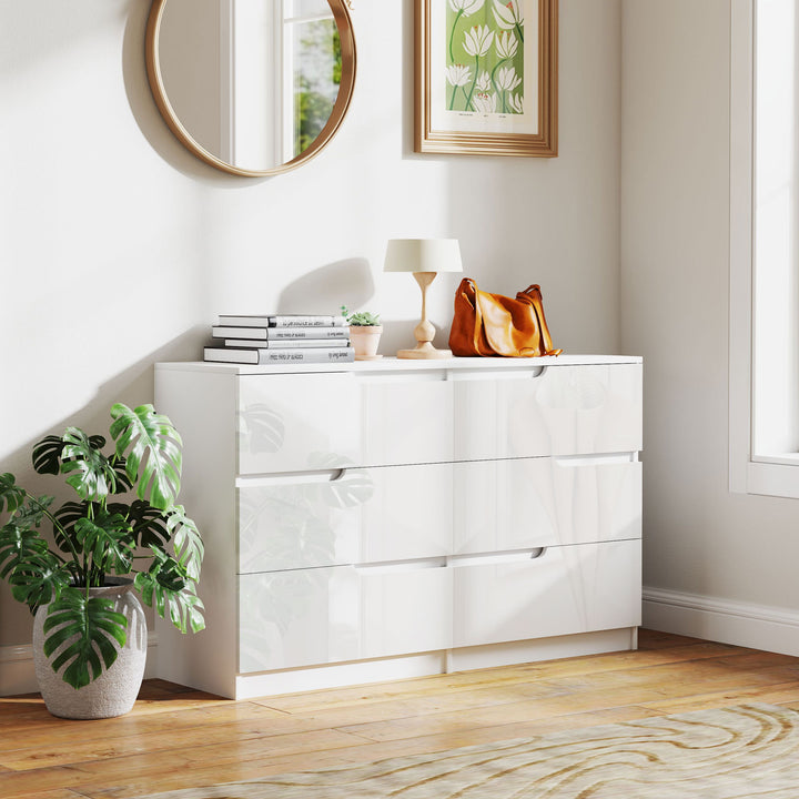 Cómoda com 6 Gavetas Cómoda de Dormitório Moderna com Sistema Anti-Tombo Cómoda para Sala de Estar Corredor 120x40x75 cm Branco