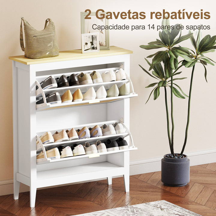 Sapateira Estreita com 2 Portas em Vime Sapateira para Entrada com Prateleiras Ajustáveis para 14 Pares de Sapatos 105x24x95,5 cm Branco