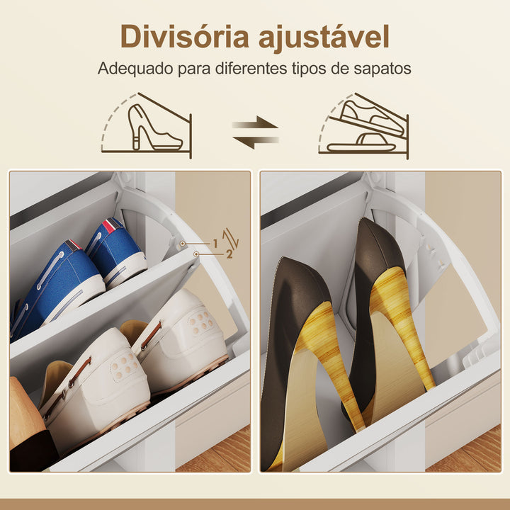Sapateira Estreita com 2 Portas em Vime Sapateira para Entrada com Prateleiras Ajustáveis para 14 Pares de Sapatos 105x24x95,5 cm Branco