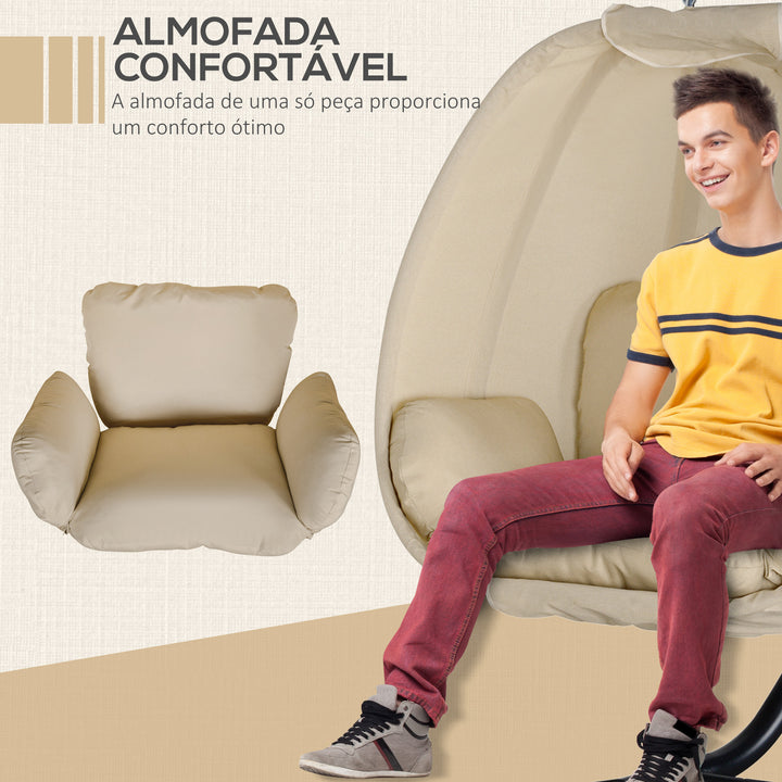 Cadeira Suspensa Tipo Ovo com Suporte Baloiço de Jardim com Cesto Dobrável e Almofada Baloiço Suspenso para Interior e Exterior Suporta até 120 kg Caqui