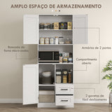 Armário de Cozinha Rústico Armário Alto de Cozinha com Portas Compartimentos Abertos Gavetas e Prateleiras Ajustáveis Anti-Tombo para Sala de Jantar 70x40x180 cm Branco