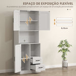 Armário de Cozinha Rústico Armário Alto de Cozinha com Portas Compartimentos Abertos Gavetas e Prateleiras Ajustáveis Anti-Tombo para Sala de Jantar 70x40x180 cm Branco