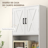 Armário de Cozinha Rústico Armário Alto de Cozinha com Portas Compartimentos Abertos Gavetas e Prateleiras Ajustáveis Anti-Tombo para Sala de Jantar 70x40x180 cm Branco