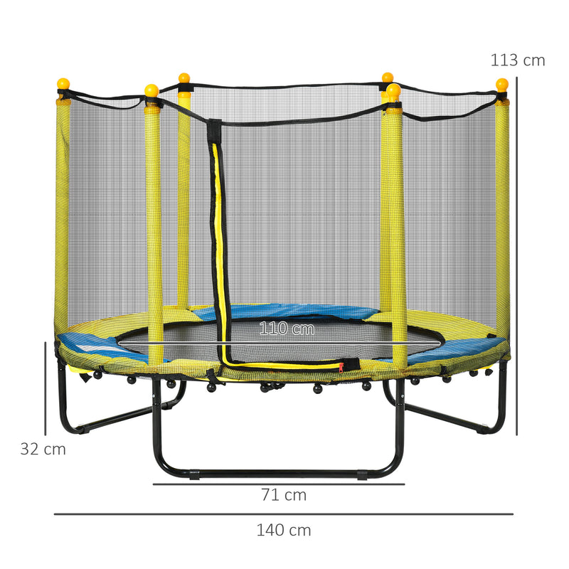 Trampolim Infantil Ø140 cm Trampolim para Crianças de 1-10 Anos com Rede de Segurança e 3 Pés de Aço em Forma de U Carga Máxima 50 kg para Interior Ø140x113 cm Amarelo