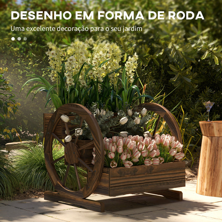 Floreira de Madeira para Exterior 3 Níveis com Design em Escada e Rodas Orifícios de Drenagem Horta Urbana para Plantas e Flores Terraço e Jardim 61x62x57 cm Carbonizado