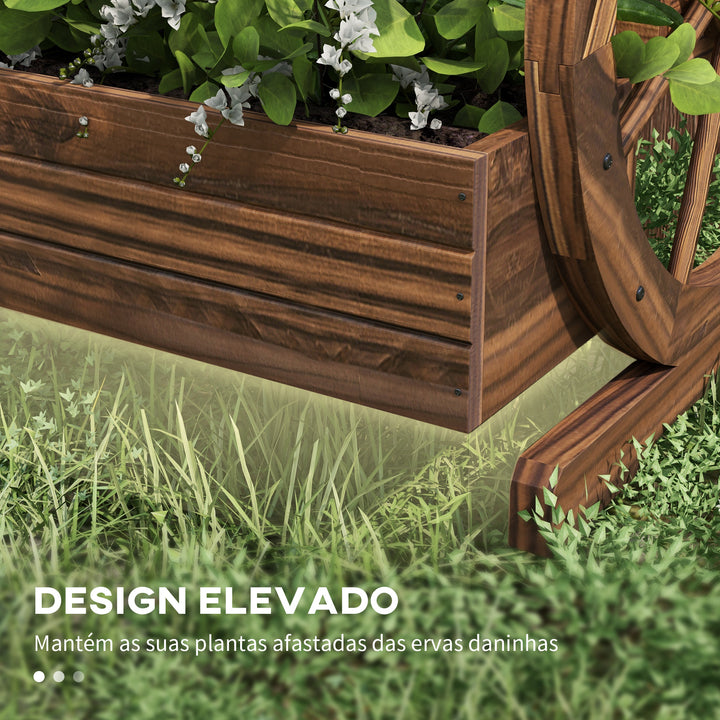 Floreira de Madeira para Exterior 3 Níveis com Design em Escada e Rodas Orifícios de Drenagem Horta Urbana para Plantas e Flores Terraço e Jardim 61x62x57 cm Carbonizado