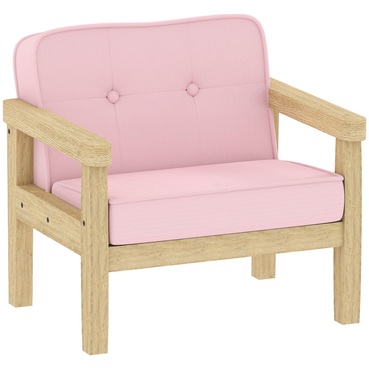 Poltrona Infantil Sofá para Crianças acima de 3 Anos com Tecido Suave de Veludo Cotelê Estrutura de Madeira Assento e Encosto Acolchoados Apoio de Braços Suporta 45 kg 46,5x44x45 cm Rosa