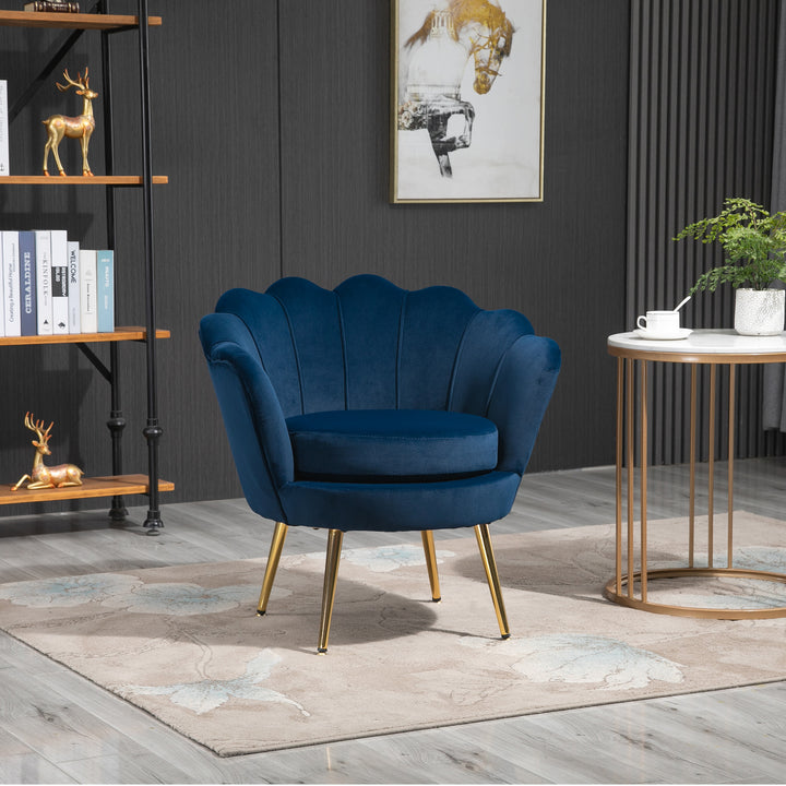 Poltrona de Sala Estofada em Veludo Poltrona para Quarto com Encosto em Forma de Concha e Pernas Douradas para Sala de Jantar 76x67x74 cm Azul