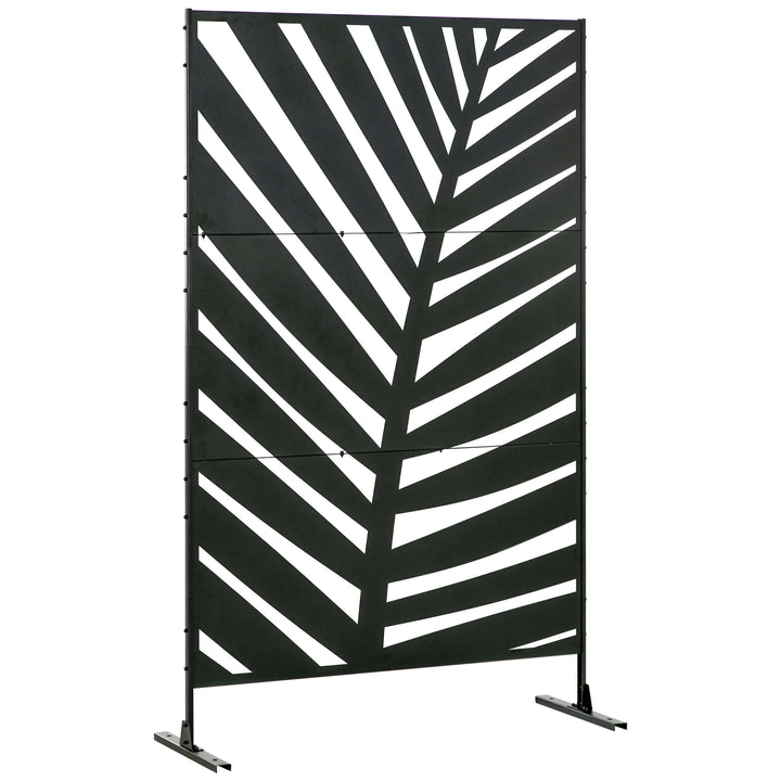 Biombo de 3 Peças Separador de Ambientes com Desenho de Folha de Bananeira Biombo para Exterior Jardim Varanda 122x45x198 cm Preto