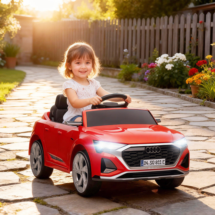 Carro Elétrico para Crianças acima de 3 Anos Carro Audi Q8 Etron Sportback Infantil com Bateria 12V Controlo Remoto Faróis Buzina e Música 98x49,5x43 cm Vermelho