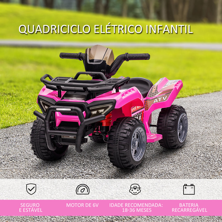 Quadriciclo Elétrico para Crianças de 18-36 Meses Veículo Elétrico a Bateria 6V Infantil com Faróis LED Velocidade 2km/h 66x44x42cm Rosa