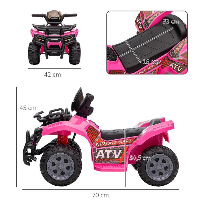 Quadriciclo Elétrico para Crianças de 18-36 Meses Veículo Elétrico a Bateria 6V Infantil com Faróis LED Velocidade 2km/h 66x44x42cm Rosa