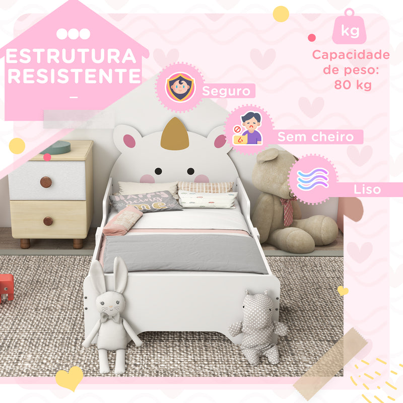 Cama para Crianças de 3-6 Anos 143x74x67 cm Cama Infantil de Madeira em Forma de Unicornio Móvel de Dormitório Moderno Carga 80 kg Branco