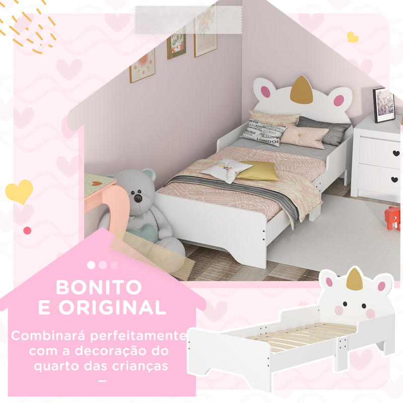 Cama para Crianças de 3-6 Anos 143x74x67 cm Cama Infantil de Madeira em Forma de Unicornio Móvel de Dormitório Moderno Carga 80 kg Branco