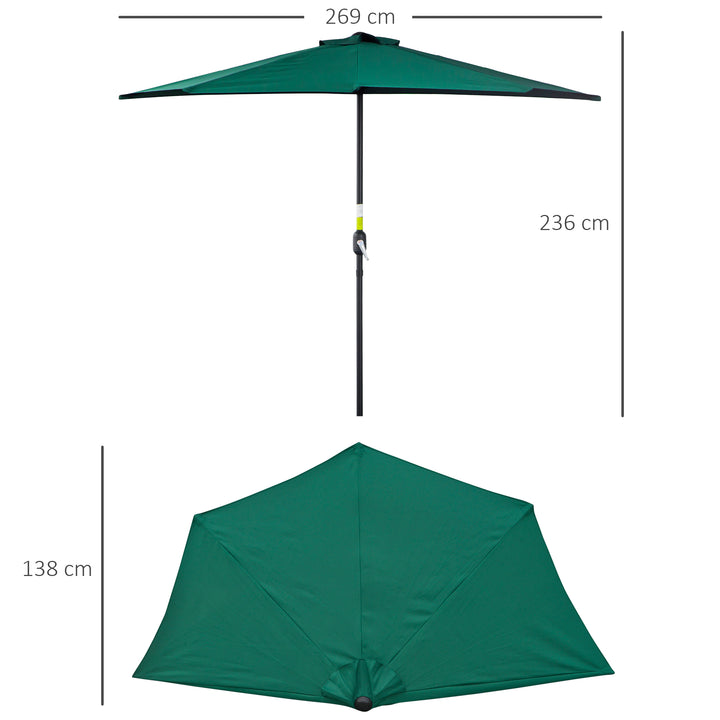 Guarda-sol de jardim com manivela e formato semicircular para terraço piscina externa 269x138x236 cm Verde