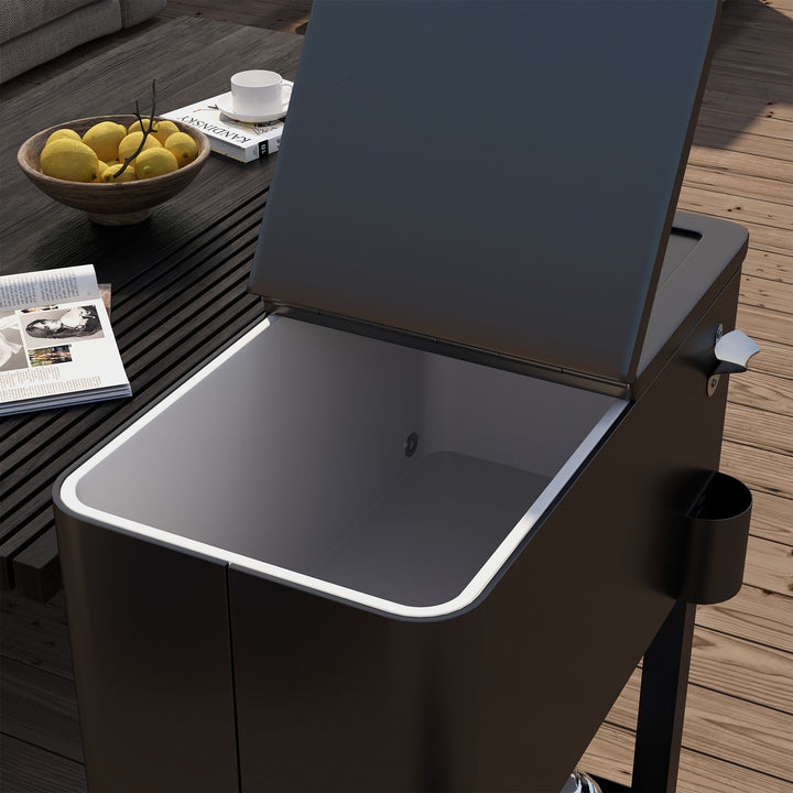 Carrinho Refrigerador de Bebidas de 56L Carrinho Refrigerador com Rodas Abridor de Garrafas e Prateleira para Pátio Festas Terraço Praia 67x35x80 cm Preto