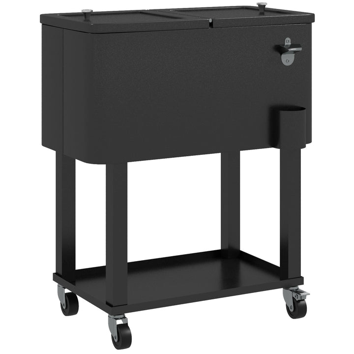 Carrinho Refrigerador de Bebidas de 56L Carrinho Refrigerador com Rodas Abridor de Garrafas e Prateleira para Pátio Festas Terraço Praia 67x35x80 cm Preto