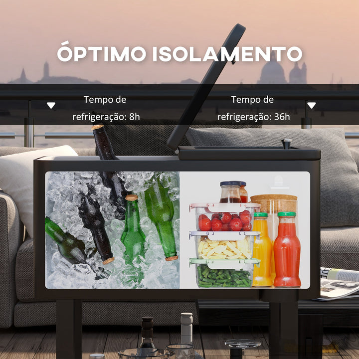 Carrinho Refrigerador de Bebidas de 56L Carrinho Refrigerador com Rodas Abridor de Garrafas e Prateleira para Pátio Festas Terraço Praia 67x35x80 cm Preto