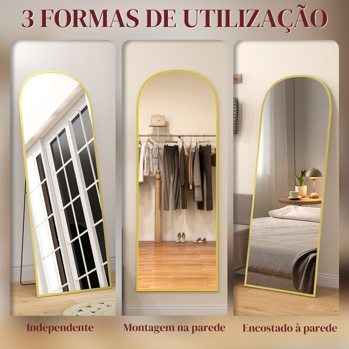 Espelho de Pé Espelho de Corpo Inteiro 60x165 cm Espelho de Parede com Estrutura de Liga de Alumínio e Suporte para Sala Quarto Banheiro Dourado