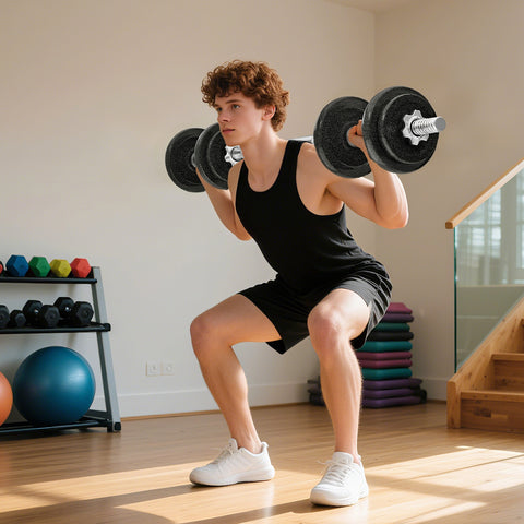Conjunto de Halteres Ajustáveis 2 em 1 20 kg Conjunto de Pesos com Barras Retas de Ligação e Pegas Antiderrapantes Pesos e Halteres Fitness Ginásio em Casa