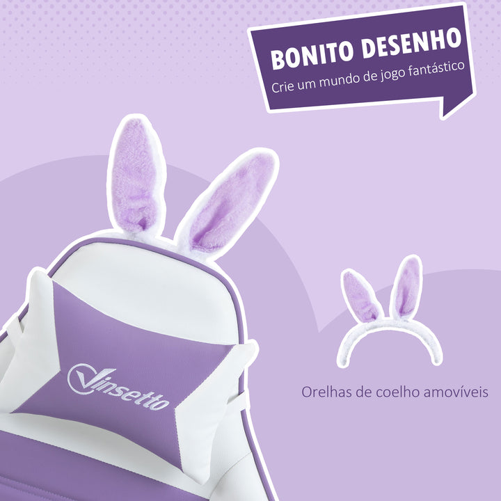Cadeira Gaming Profissional Cadeira Gamer Giratória de Couro PU com Altura Ajustável Inclinável 135° Apoio para a Cabeça e Apoio para os Pés para Escritório 65x63x136-142 cm Branco e Roxo