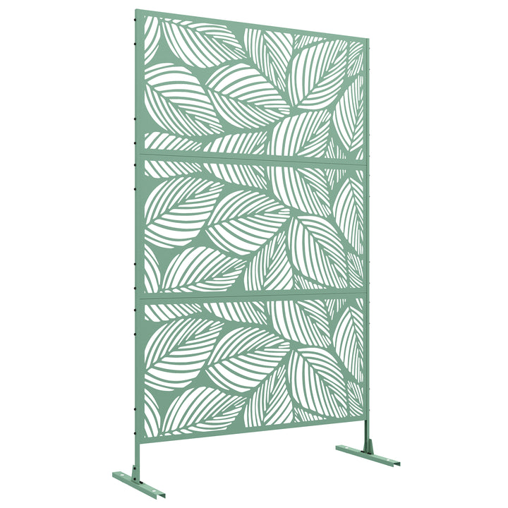 Biombo de Exterior Separador de Ambientes com 3 Peças com Padrão de Flores Grande e Estrutura de Aço Ecrã de Privacidade para Pátio Varanda Jardim 122x45x198 cm Verde