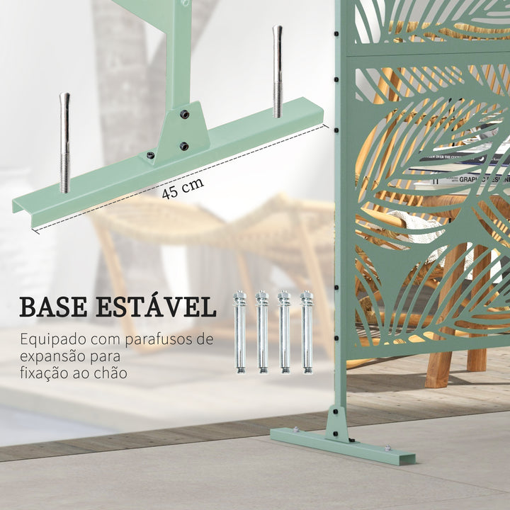 Biombo de Exterior Separador de Ambientes com 3 Peças com Padrão de Flores Grande e Estrutura de Aço Ecrã de Privacidade para Pátio Varanda Jardim 122x45x198 cm Verde