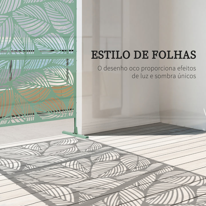 Biombo de Exterior Separador de Ambientes com 3 Peças com Padrão de Flores Grande e Estrutura de Aço Ecrã de Privacidade para Pátio Varanda Jardim 122x45x198 cm Verde